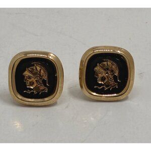 Vintage Gold-Tone Roman Soldier Black Enamel Cufflinks